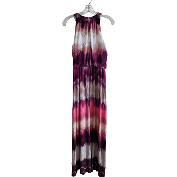 London Times  Cream Purple Multicolored TieDye  Sleeveless Maxi Dress Sz 6 - Picture 6 of 8